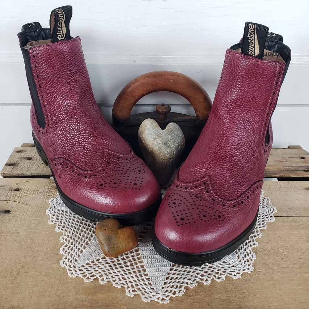 Berry Brogue Blundstone Wingtip High Top Boots Red Pebble Boho #1383 UK 4 | 7 US - Picture 5 of 13